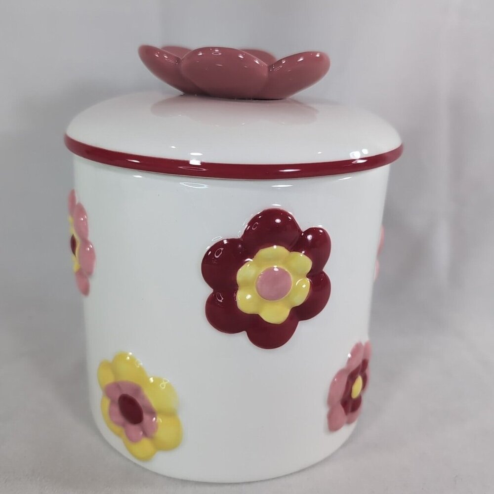 Cake Boss Flower Cookie Jar Floral Pink Yellow Beige Ceramic 2013 B008 Handpaint